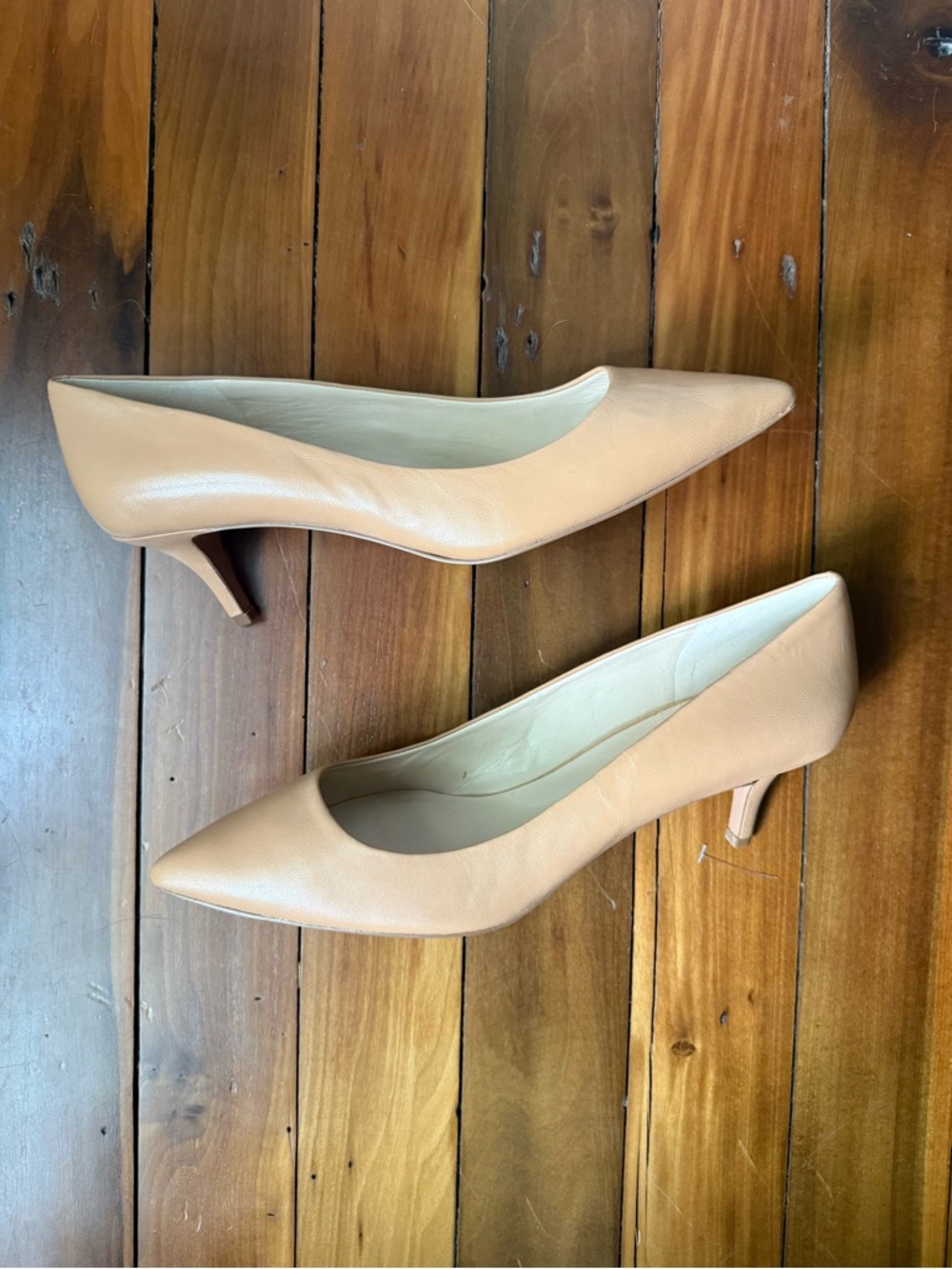 Nine West Xeena Beige Pointed-Toe Kitten Heels
